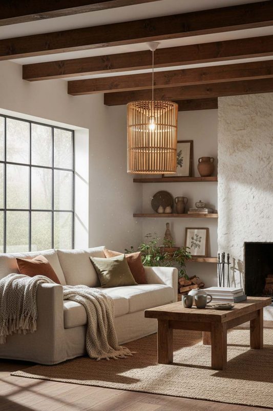 Organic Modern Bamboo Geometric Pendant Light Cylinder - Soft & Natural