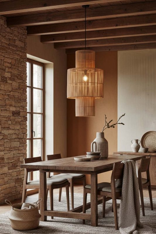 Organic Modern Bamboo Lantern Geometric Pendant Light - Elegant Simplicity