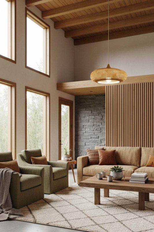 Organic Modern Bamboo Wood Pendant Light - Modern & Warm