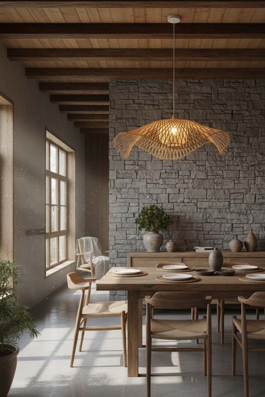 Organic Modern Beige Lotus Bamboo Pendant Light - Modern & Warm