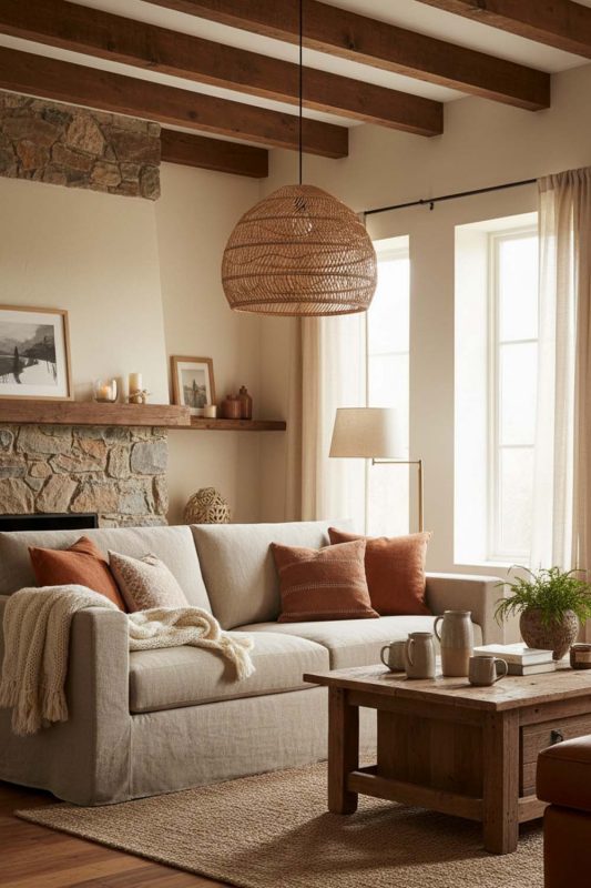 Organic Modern Beige Rattan Cage Pendant Light - Earthy & Minimal