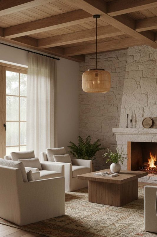 Organic Modern Beige Rattan Capsule Pendant Light - Modern & Warm