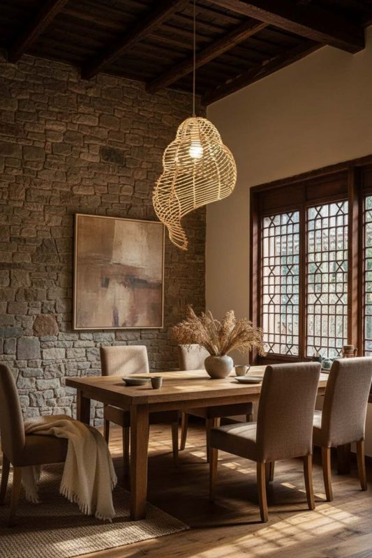 Organic Modern Beige Rattan Spiral Pendant Light - Soft & Natural