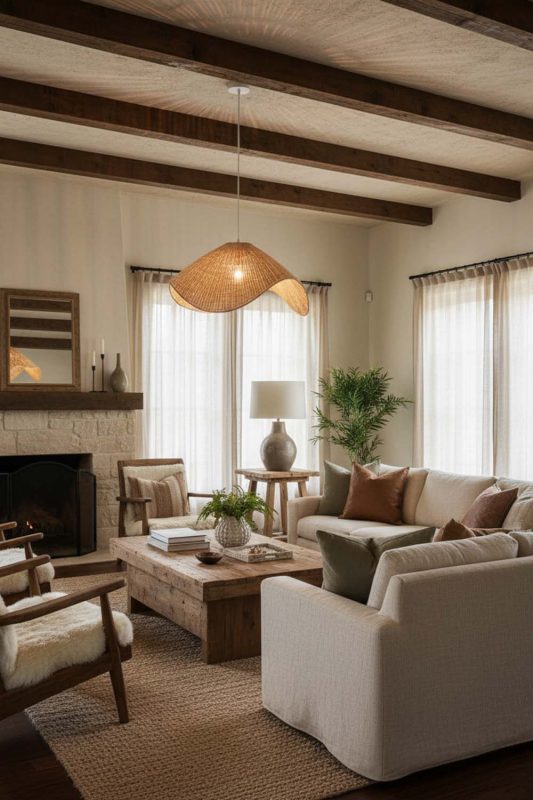 Organic Modern Beige Rattan Wave Pendant Light - Elegant Simplicity