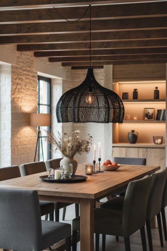 Organic Modern Black Bloom Rattan Pendant Light - Elegant Simplicity