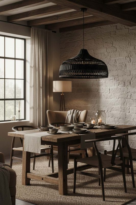 Organic Modern Black Rattan Radiant Pendant Lights - Soft & Natural