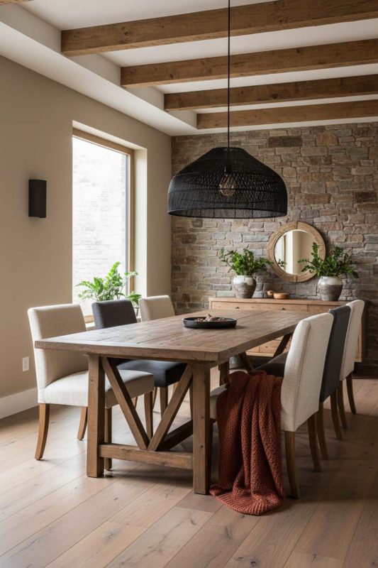 Organic Modern Black Rattan Wide Dome Pendant Light - Modern & Warm