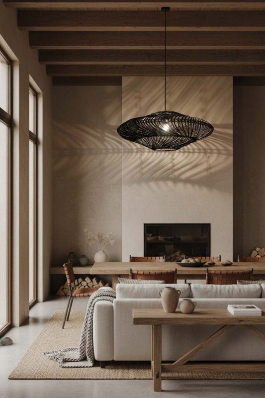 Organic Modern Black Ufo Shades Rattan Lamp - Clean With Texture