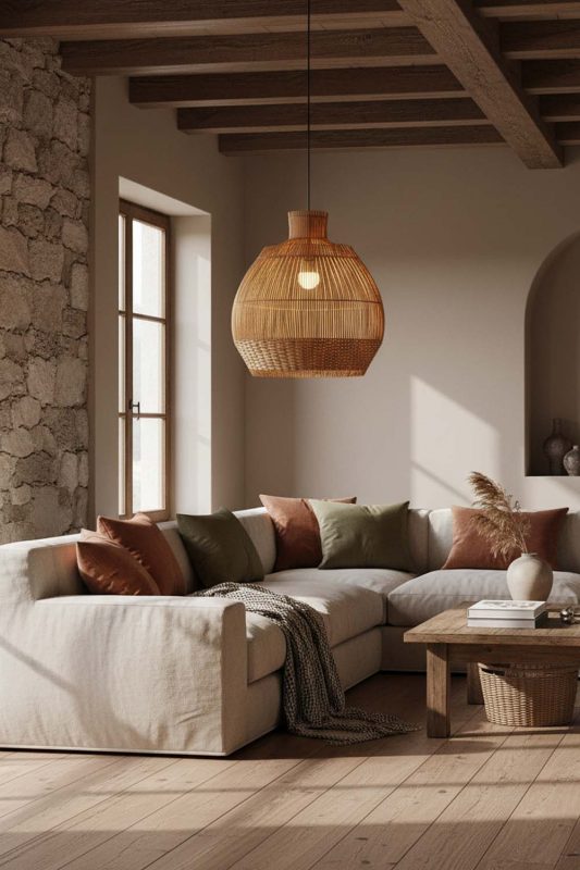 Organic Modern Bottom Brown Rattan Pendant - Earthy & Minimal