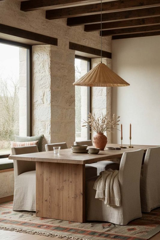 Organic Modern Brown Rattan Cone Pendant Light - Earthy & Minimal