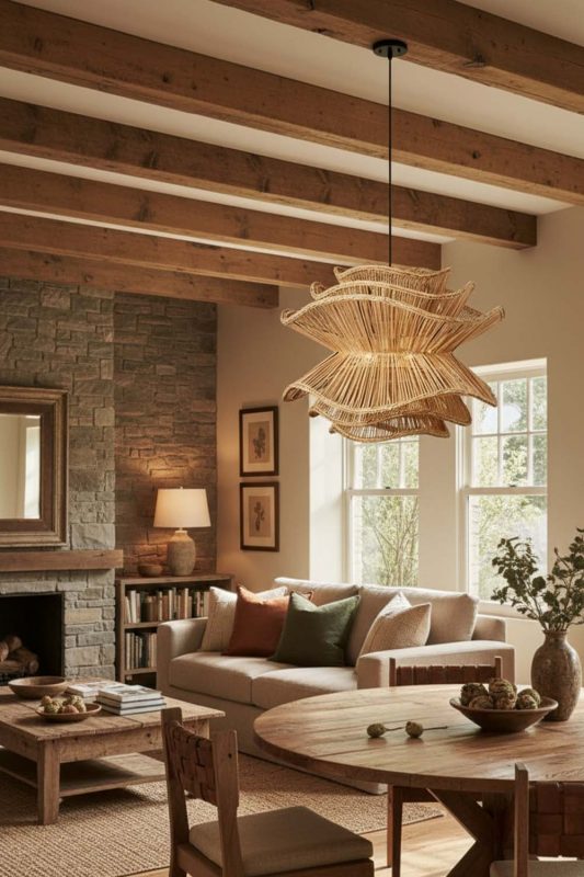 Organic Modern Brown Vietnamese Flower Rattan Chandelier - Elegant Simplicity