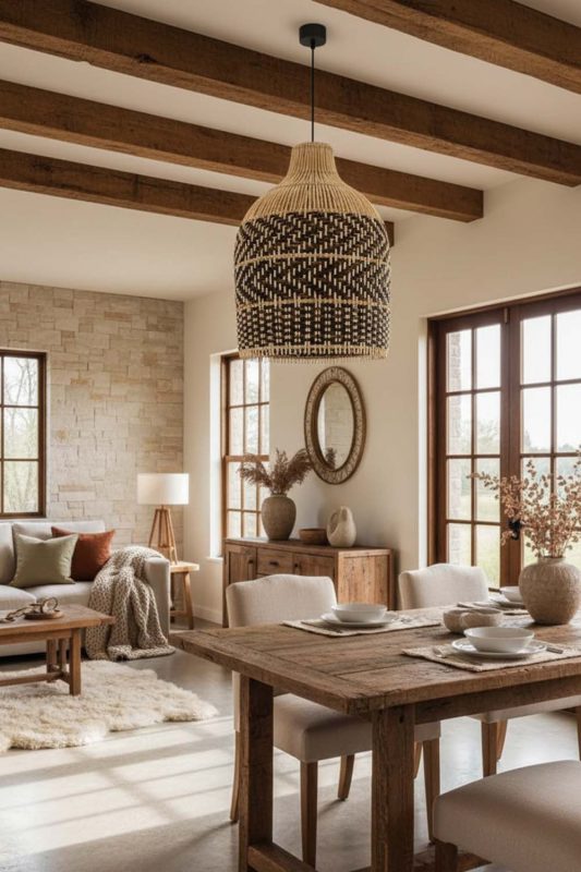 Organic Modern Dark Brown Rattan Bell Pendant Light - Modern & Warm