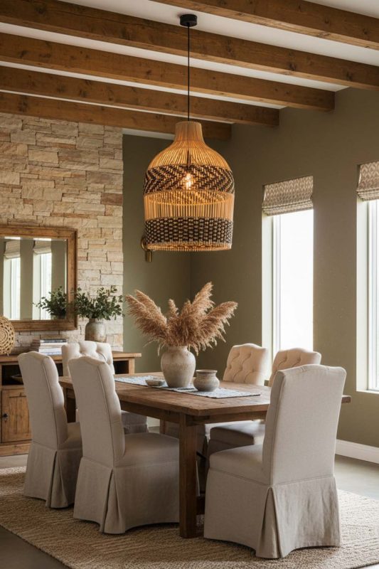 Organic Modern Double Band Wicker Bell Pendant Light - Elegant Simplicity