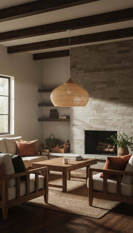 Organic Modern Natural Vintage Wood Rattan Pendant Light - Modern & Warm