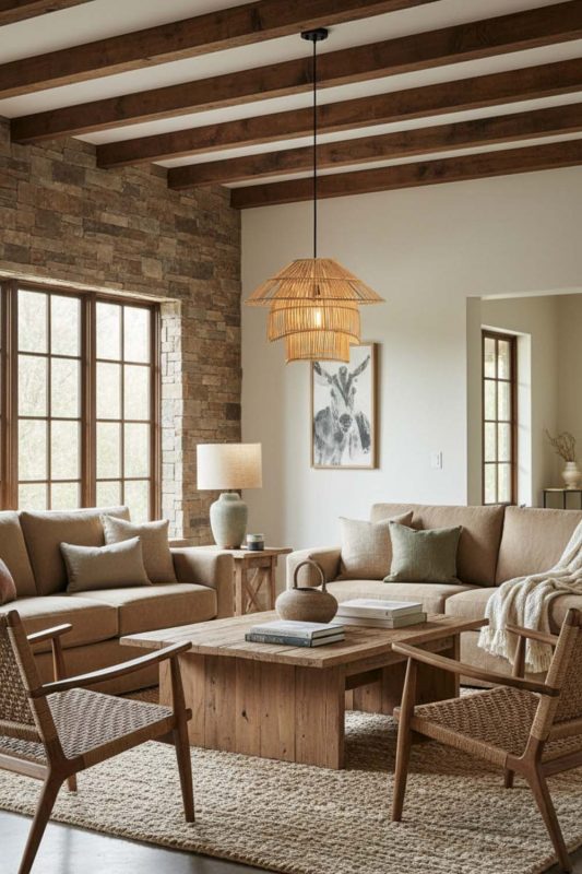 Organic Modern Pagoda Shape Bamboo Pendant Light - Clean With Texture
