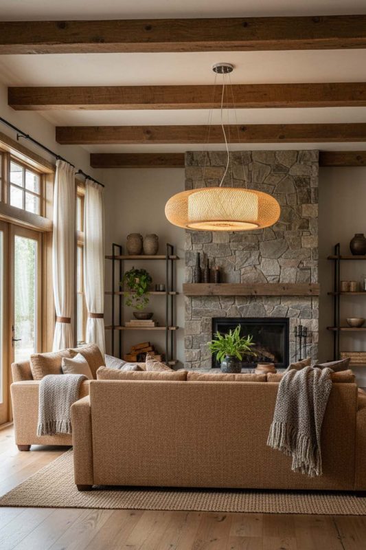 Organic Modern Round Bamboo Drum Chandelier - Soft & Natural