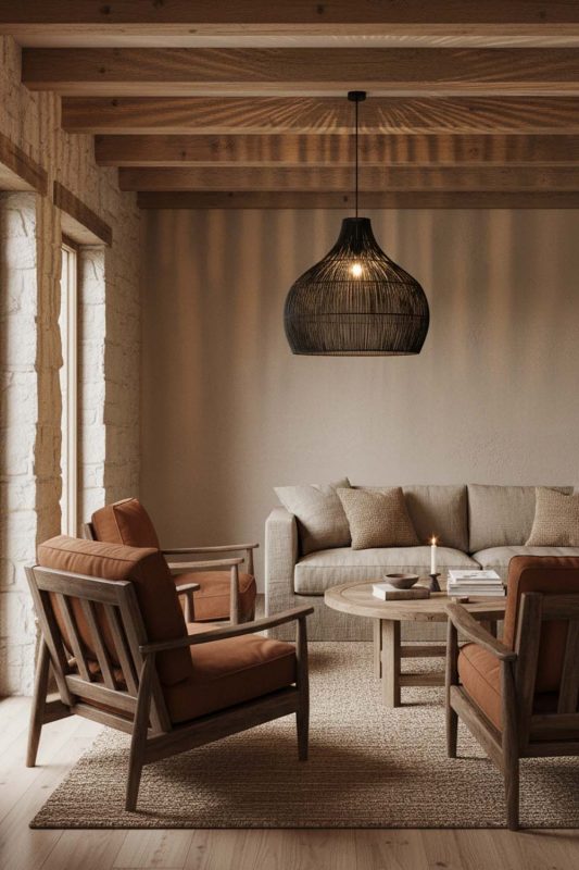 Organic Modern Simple Black Rattan Pendant Light - Modern & Warm