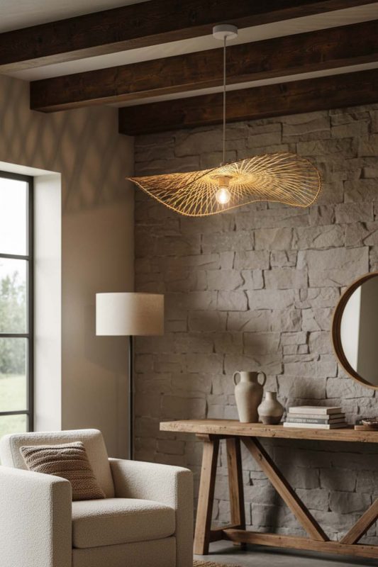 Organic Modern Single Bamboo Lotus Leaf Pendant Light - Elegant Simplicity