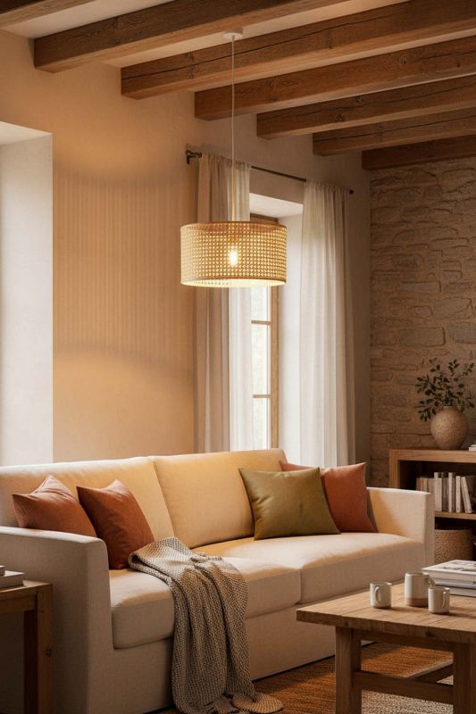 Organic Modern Small Rattan Drum Pendant Light - Soft & Natural