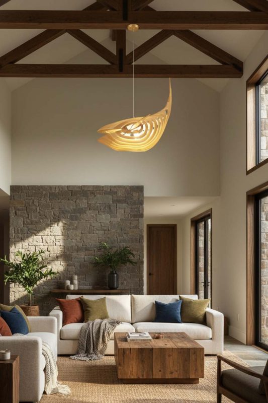 Organic Modern Whale Wood Pendant Light - Clean With Texture