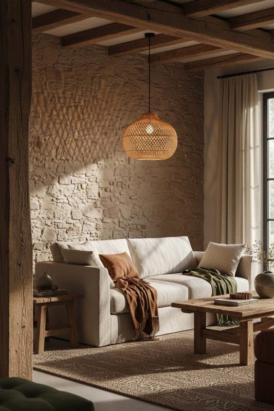Organic Modern Wicker Swag Lamp - Soft & Natural