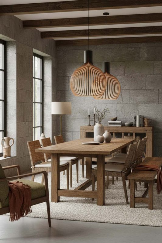 Organic Modern Wood Cage Pendant Light - Earthy & Minimal