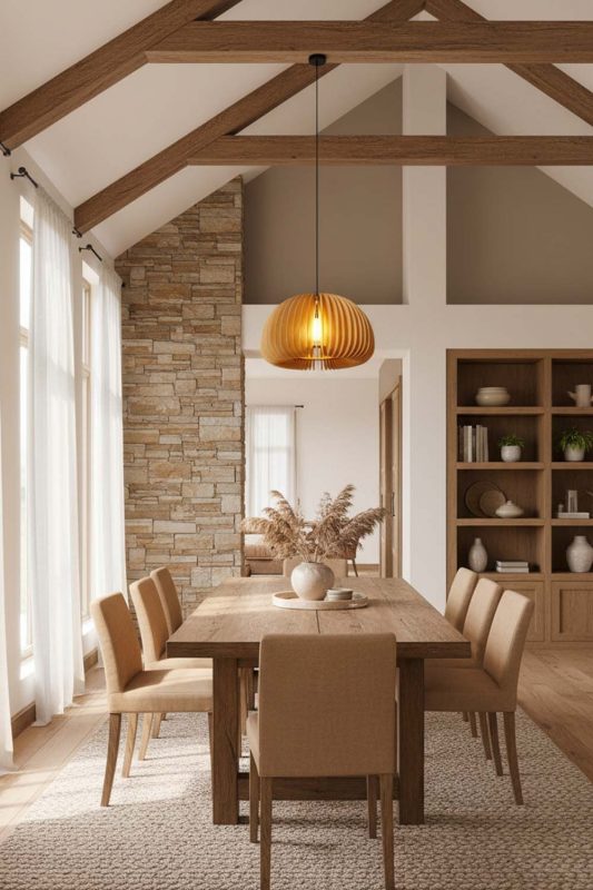 Organic Modern Wood Slat Pendant Light - Modern & Warm