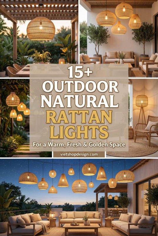 15+ Outdoor Natural Rattan Lights For A Warm, Fresh & Golden Space - Outdoor Living Space Ideas