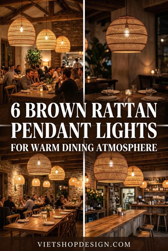 6 Restaurant Brown Rattan Pendant Lights For Warm Dining Atmosphere - Stylish Restaurant Interior Ideas