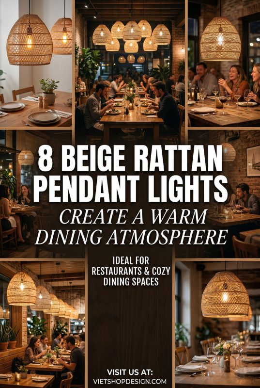 8 Restaurant Beige Rattan Pendant Lights For Warm Dining Atmosphere - Stylish Restaurant Interior Ideas