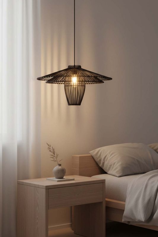 Bedside Black Bamboo Starburst Pendant Light - Elegant Dining Experience