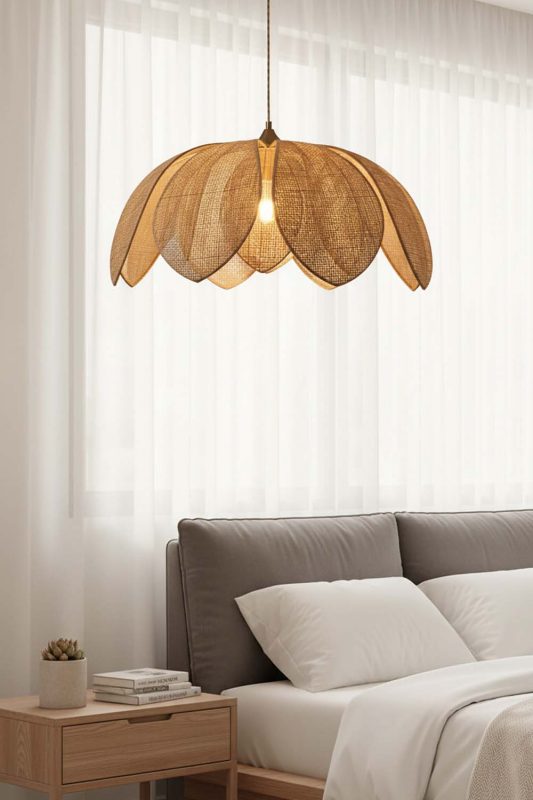 Bedside Flower Petal Rattan Pendant Light - Upscale & Stylish