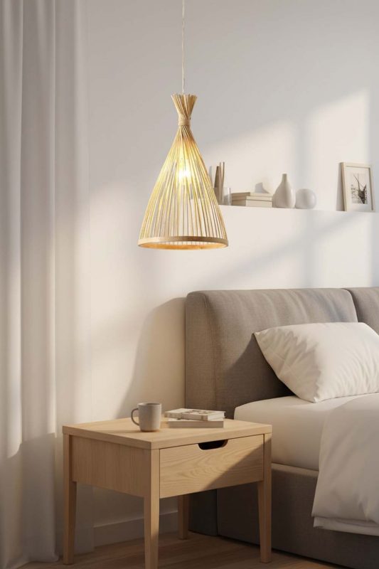 Bedside Natural Bamboo Tapered Pendant Light - Cozy Fine Dining