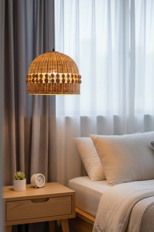 Bedside Small Bamboo Bell Pendant Light - Cozy Fine Dining