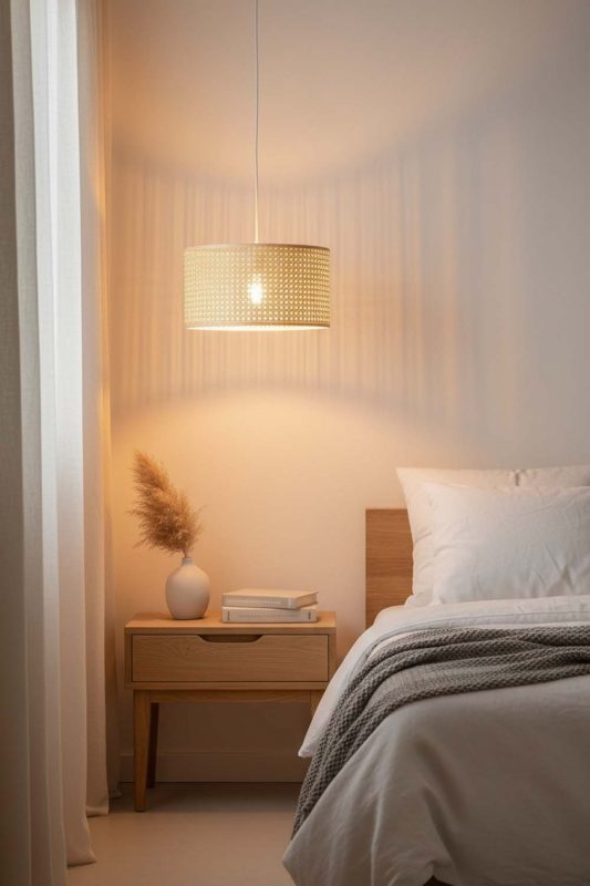 Bedside Small Rattan Drum Pendant Light - Elegant Dining Experience