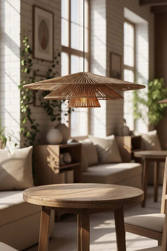 Coffee Shop 3 Tiered Wicker Pendant Light - Warm & Relaxing