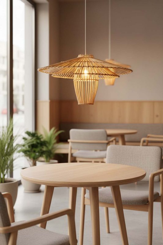 Coffee Shop Beige Bamboo Starburst Pendant Light - Warm & Relaxing