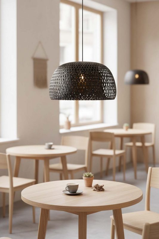Coffee Shop Black Bamboo Basket Light Shade - Warm & Relaxing
