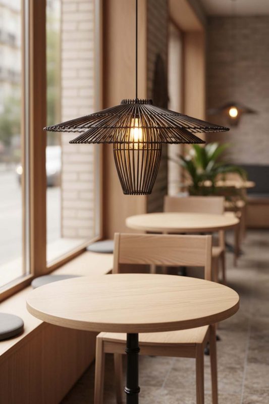 Coffee Shop Black Bamboo Starburst Pendant Light - Cozy & Inviting