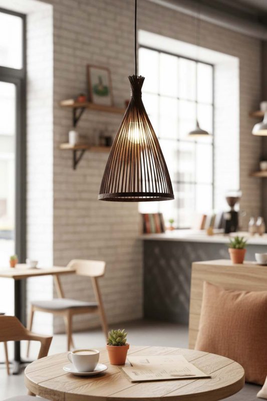 Coffee Shop Black Bamboo Tapered Pendant Light - Stylish & Modern