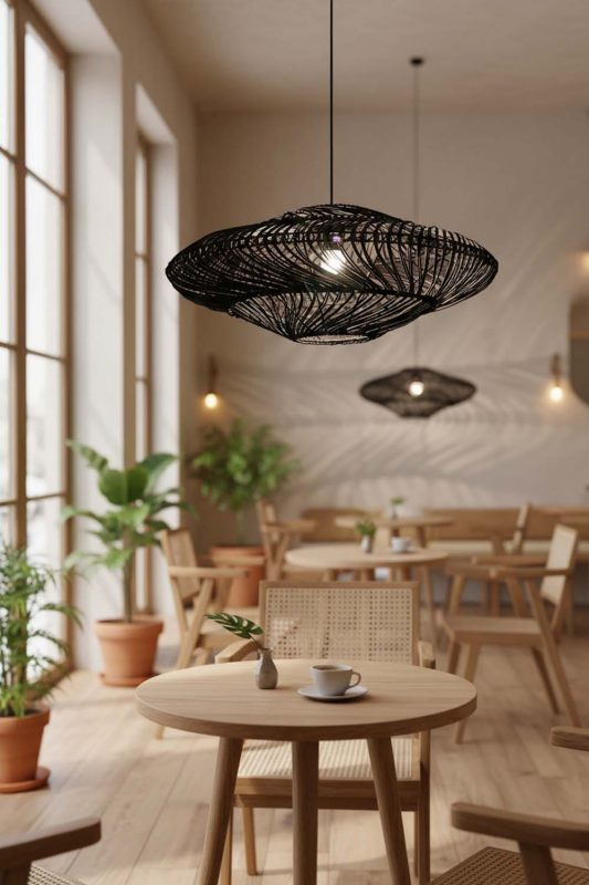 Coffee Shop Black Ufo Shades Rattan Lamp - Stylish & Modern