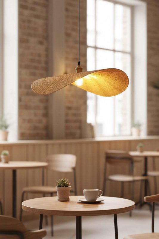 Coffee Shop Flat Rattan Pendant Light - Warm & Relaxing