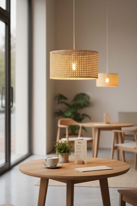 Coffee Shop Small Rattan Drum Pendant Light - Cozy & Inviting
