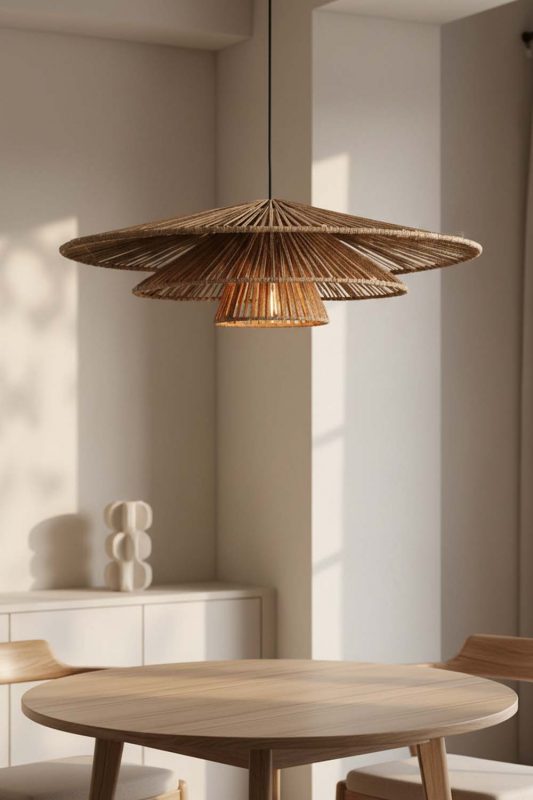 Dining Table 3 Tiered Wicker Pendant Light - Warm & Inviting