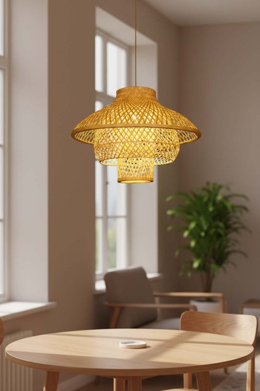 Dining Table Bamboo 3 Layered Pendant Light - Warm & Inviting
