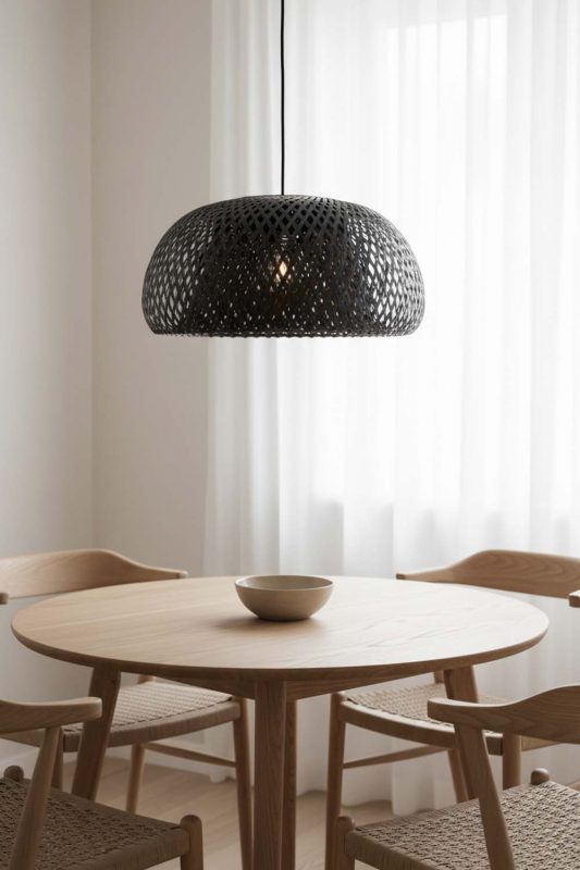 Dining Table Black Bamboo Basket Light Shade - Soft & Relaxing