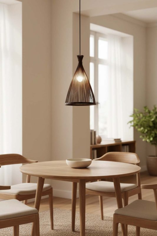 Dining Table Black Bamboo Tapered Pendant Light - Warm & Inviting
