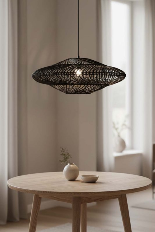 Dining Table Black Ufo Shades Rattan Lamp - Warm & Inviting