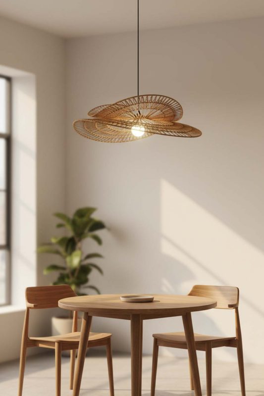 Dining Table Double Wing Wicker Pendant - Warm & Inviting