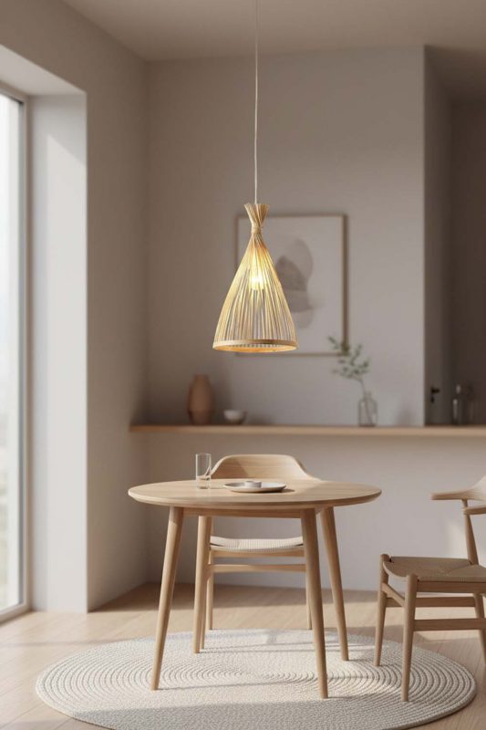 Dining Table Natural Bamboo Tapered Pendant Light - Soft & Relaxing